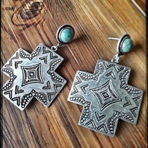 Natural Stone Aztec Cross Post Earrings